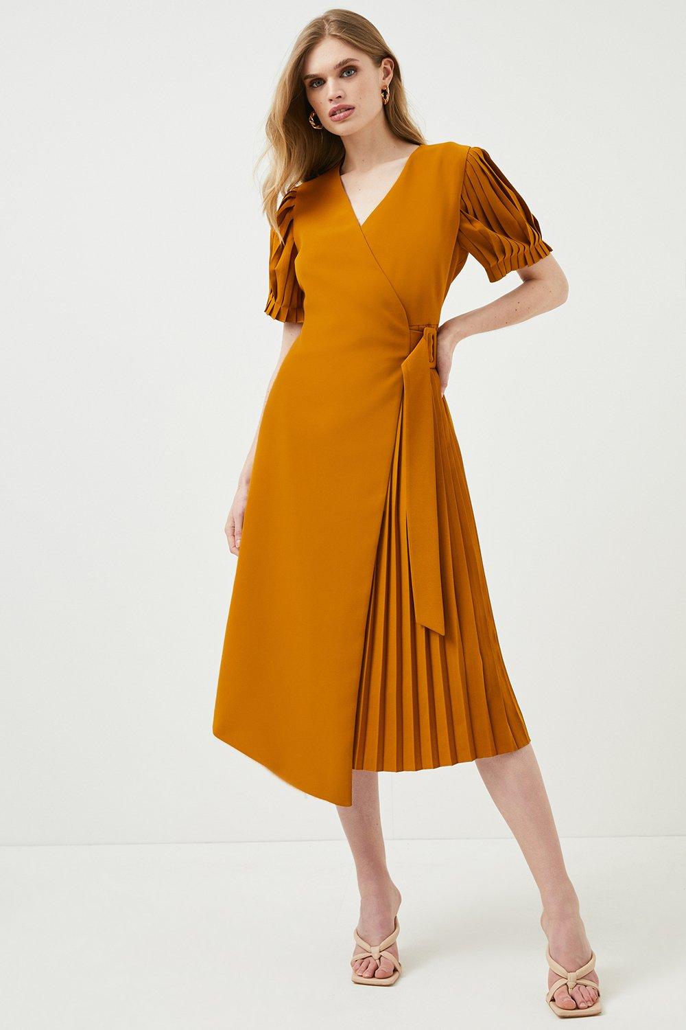 Soft Tailored Pleat Panelled Wrap Dress ...